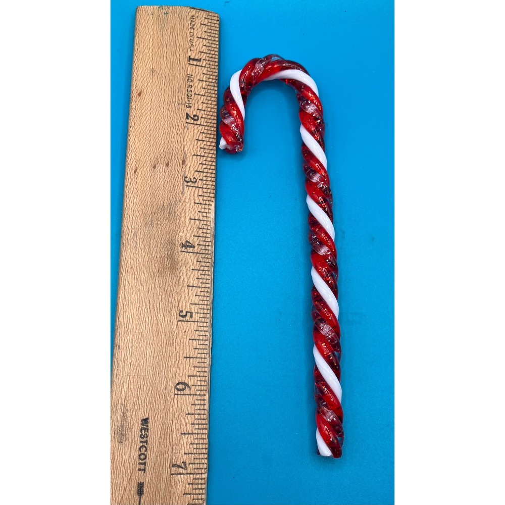 Candy Cane Ornaments 6.5in Red White Glass Glitter Set of 8 - Picture 5 of 5